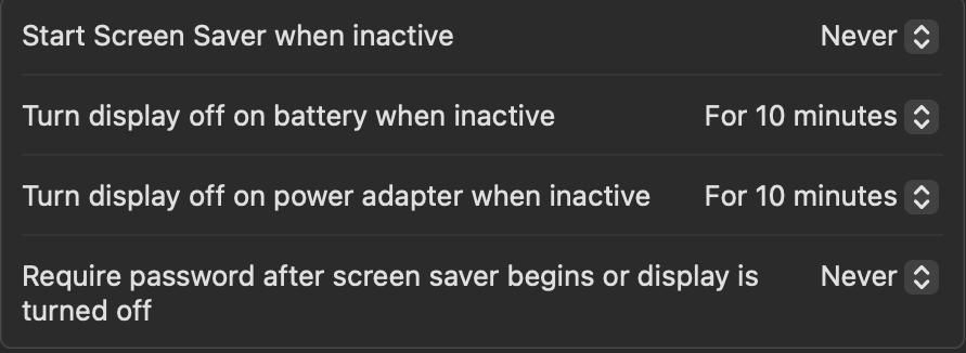 Lock Screen settings showing password required set to Never